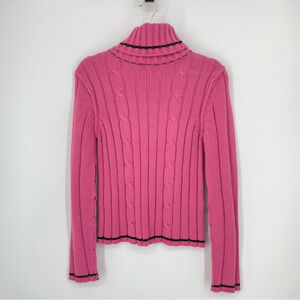YOKI SPORTS TURTLENECK SWEATER SIZE M cable knit Barbie pink black